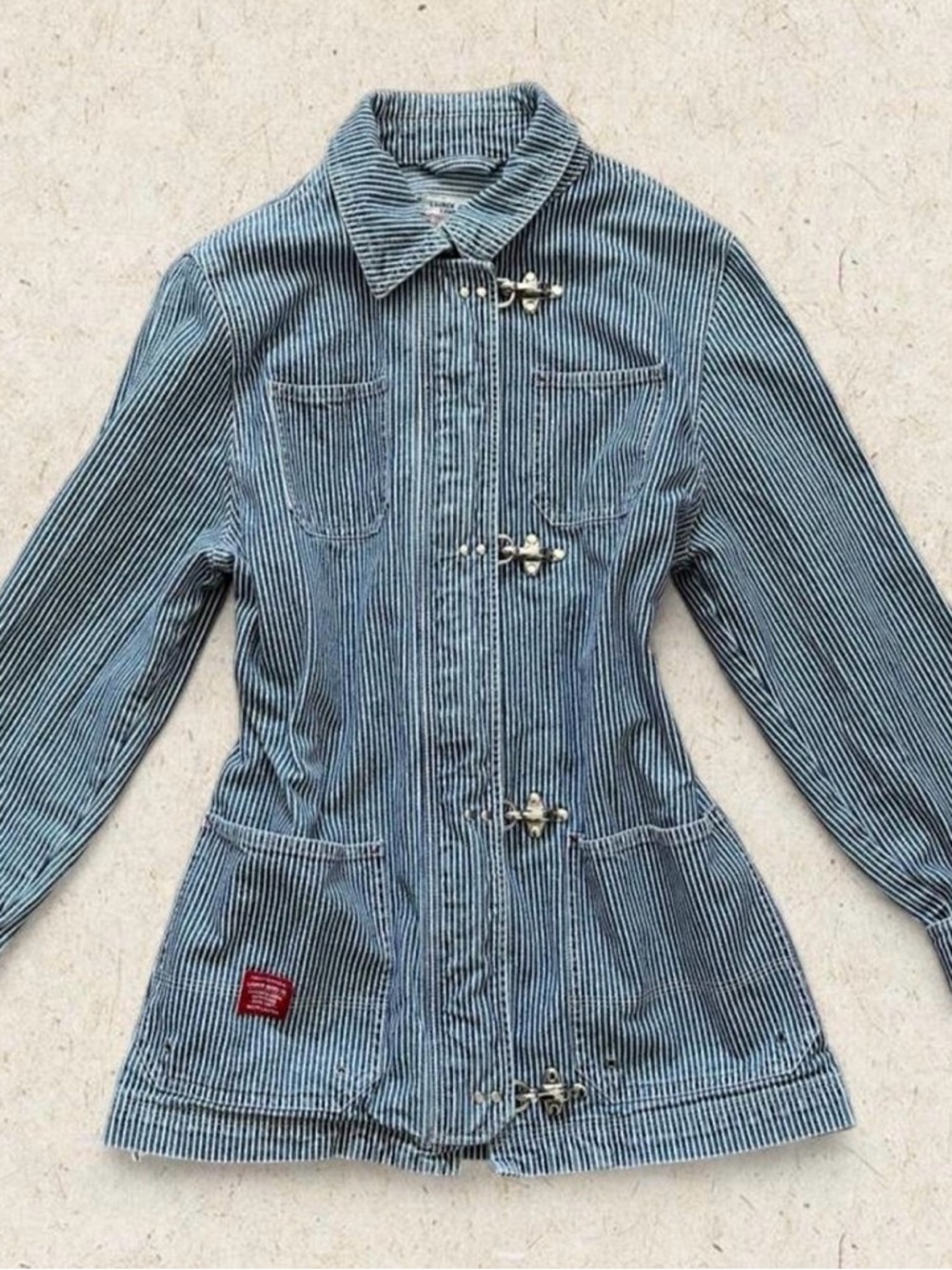 Vintage Polo Ralph Lauren Blue/White Pinstriped 100% Cotton Barn Chore Jacket